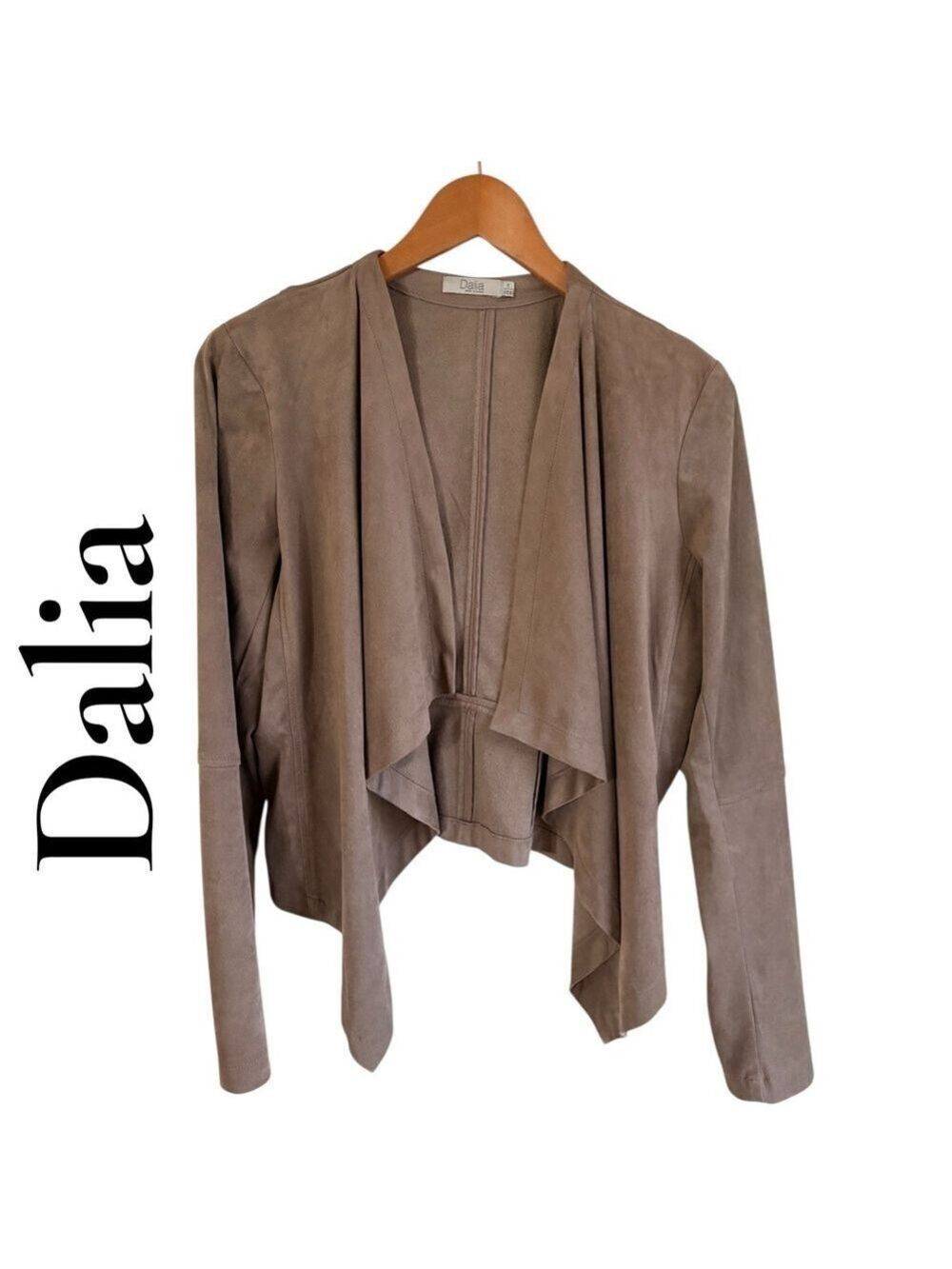 Dalia Women's Taupe Open-Front Waterfall Blazer. Faux Suede. Large. Like new! - Picture 4 of 8